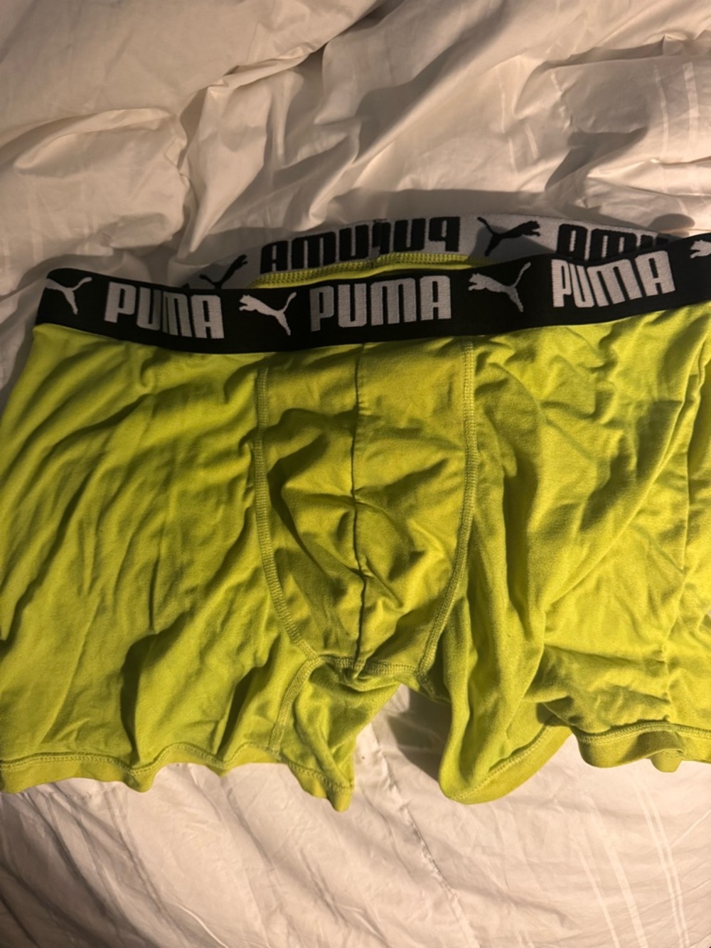 Puma Men’s Neon Yellow-Green Boxer Briefs with Black Logo Waistband